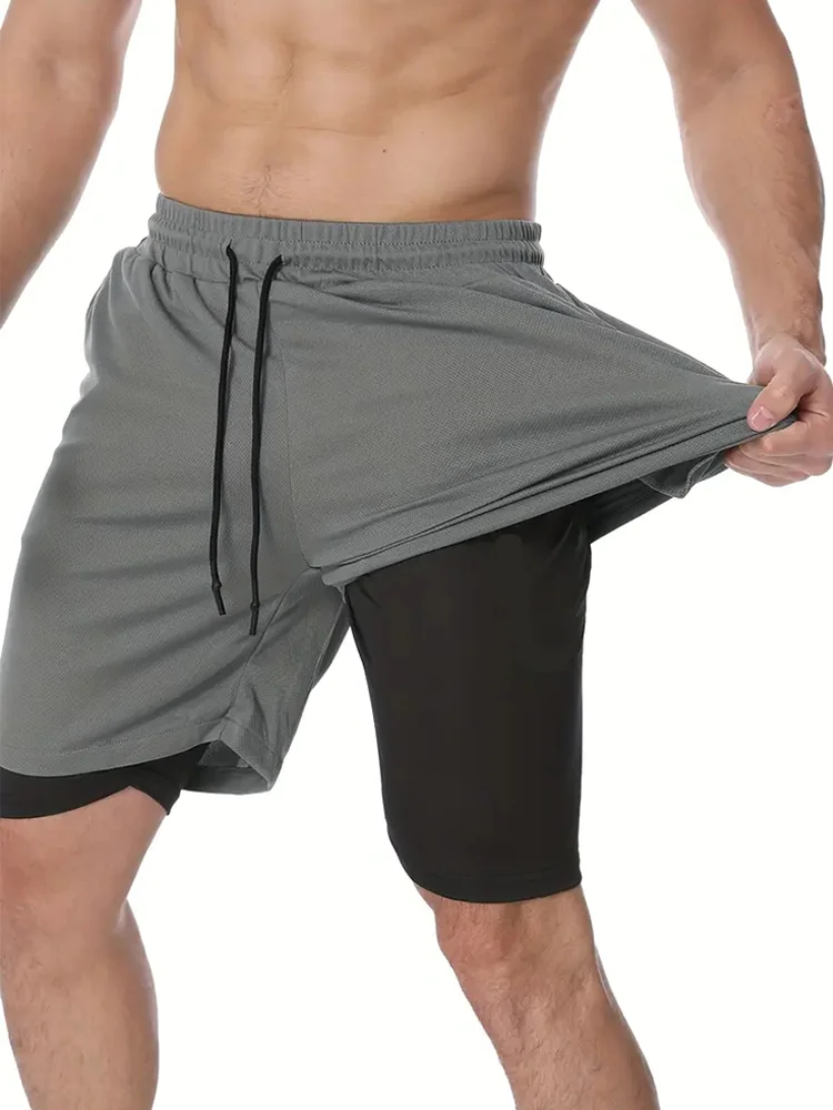 Professionelle Sportshorts für Herren, doppellagig, eng anliegend, hohe Elastizität, schnell trocknend, Schweißabsorption, atmungsaktiv – Detail 15