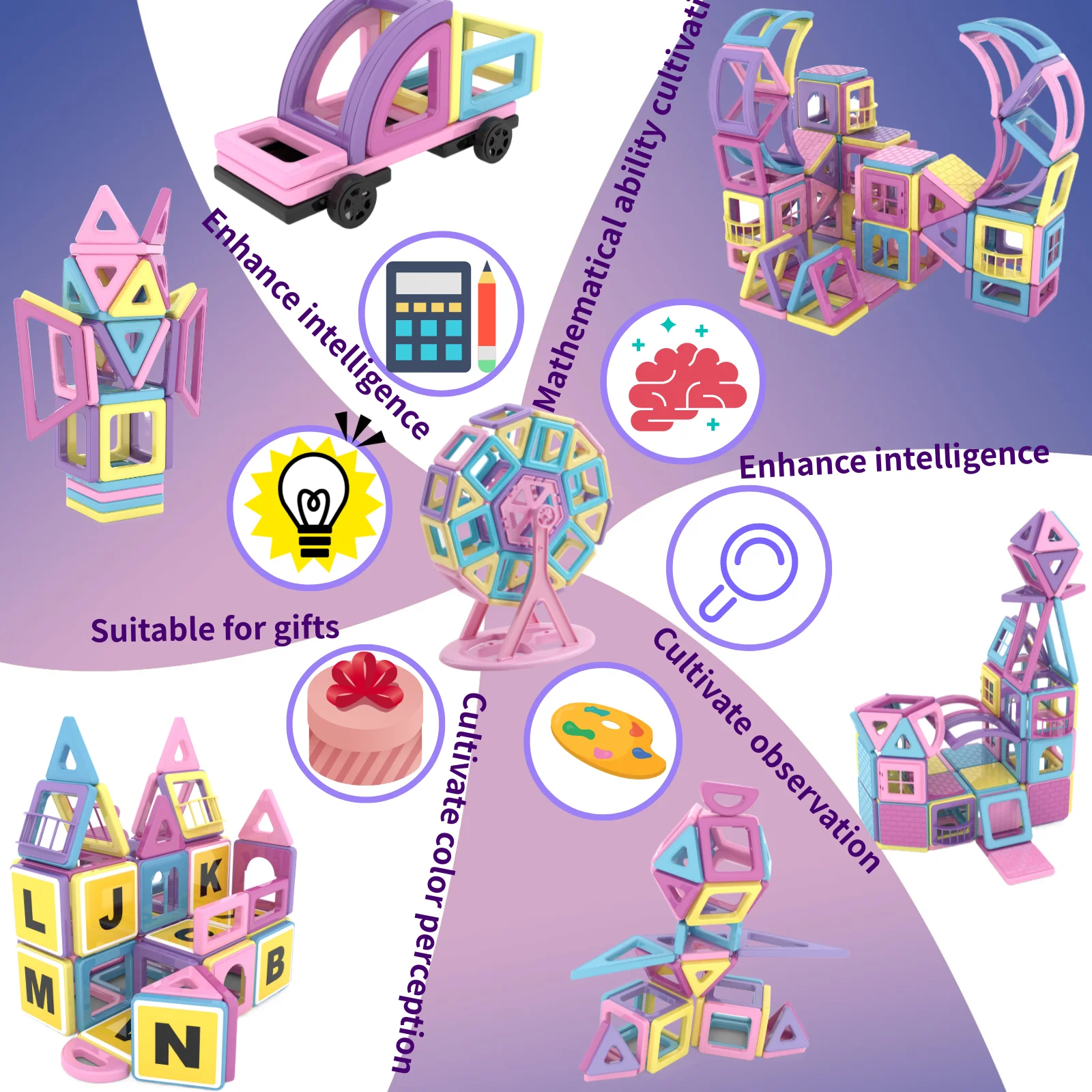 Juguetes de bloques de construcción magnéticos de 152 piezas adecuados para niños y niñas de 3 años más, bloques de construcción magnéticos, regalos de cumpleaños.