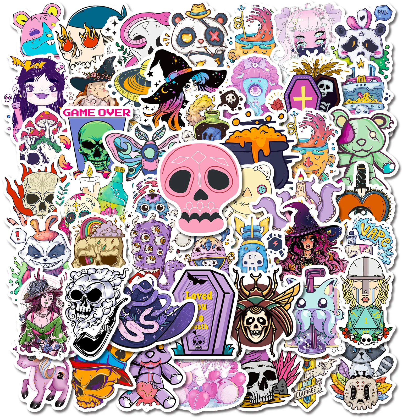 10/30/50PCS Cool Cartoon Gothic Stickers Skull Evil Witch Ghost Waterproof Decals DIY Laptop Bike Skateboard Computer Guitar Toy