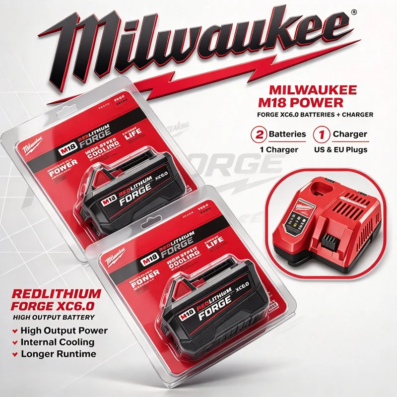 Milwaukee Original M18 REDLITHIUM FORGE 6.0Ah Lithium Ion  Battery – 48-11-1861 For M18 All Series Cordless Power Tools