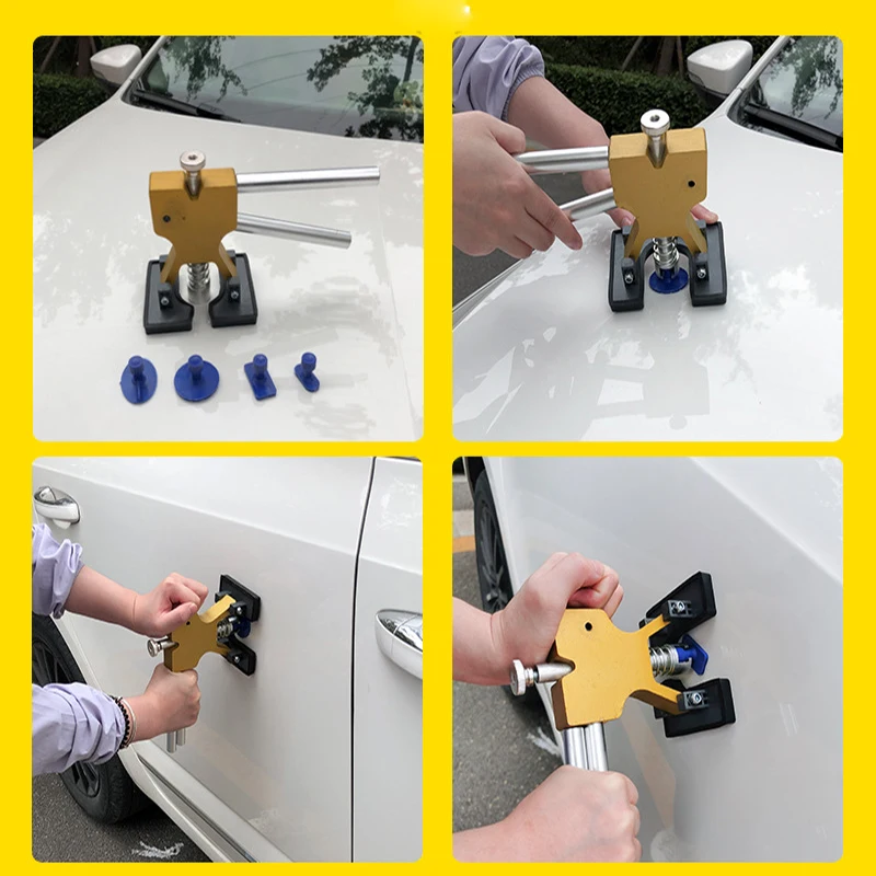 Kit estrattore per ammaccature senza vernice, 22 linguette, larghezza regolabile, Kit di rimozione ammaccature per auto, sollevatore dorato per carrozzeria