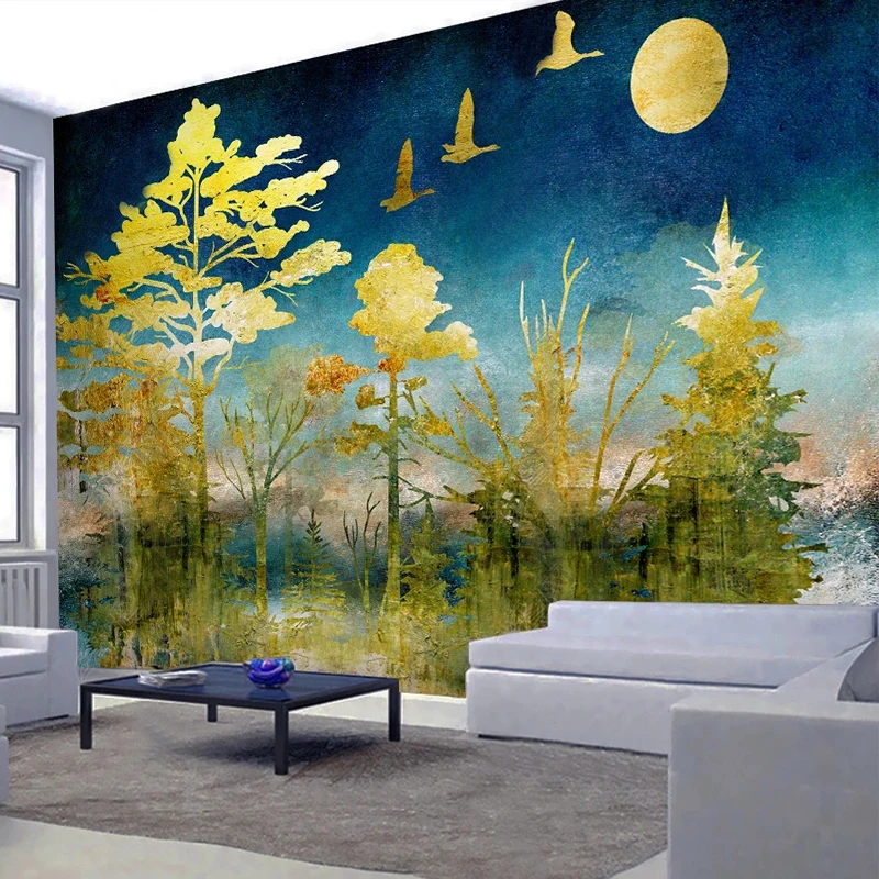 Custom 3D Wallpaper Moonlight Golden Forest Scenery Wall Murals European Style Living Room TV Background Wall Papers Home Decor