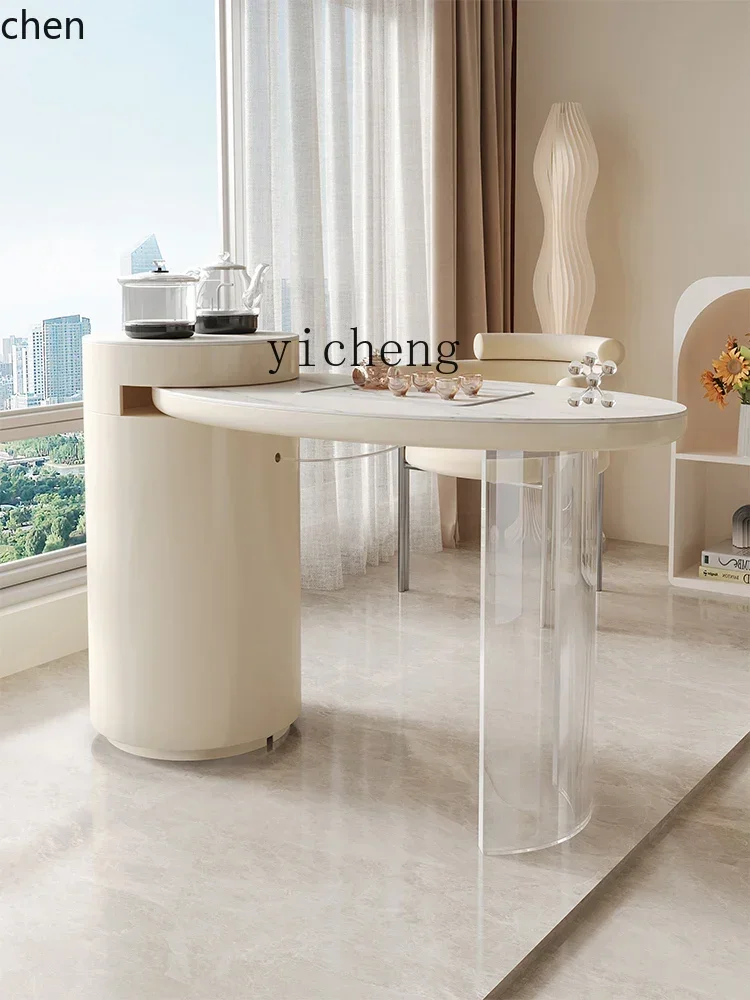 TQH7.2 balcony exquisite small  cream wind French rock slab light luxury tea table  chair combination