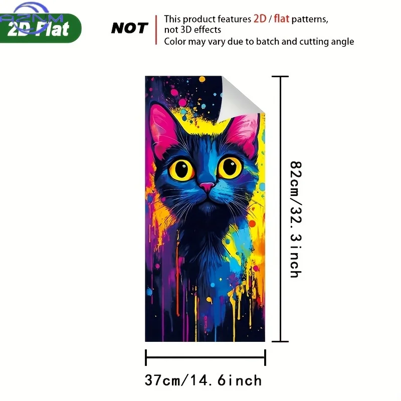 1pc 2D Vibrant Cat with Colorful Splash Art Garbage Can Stickers, easy to stick, self-adhesive without glue, durable and high-