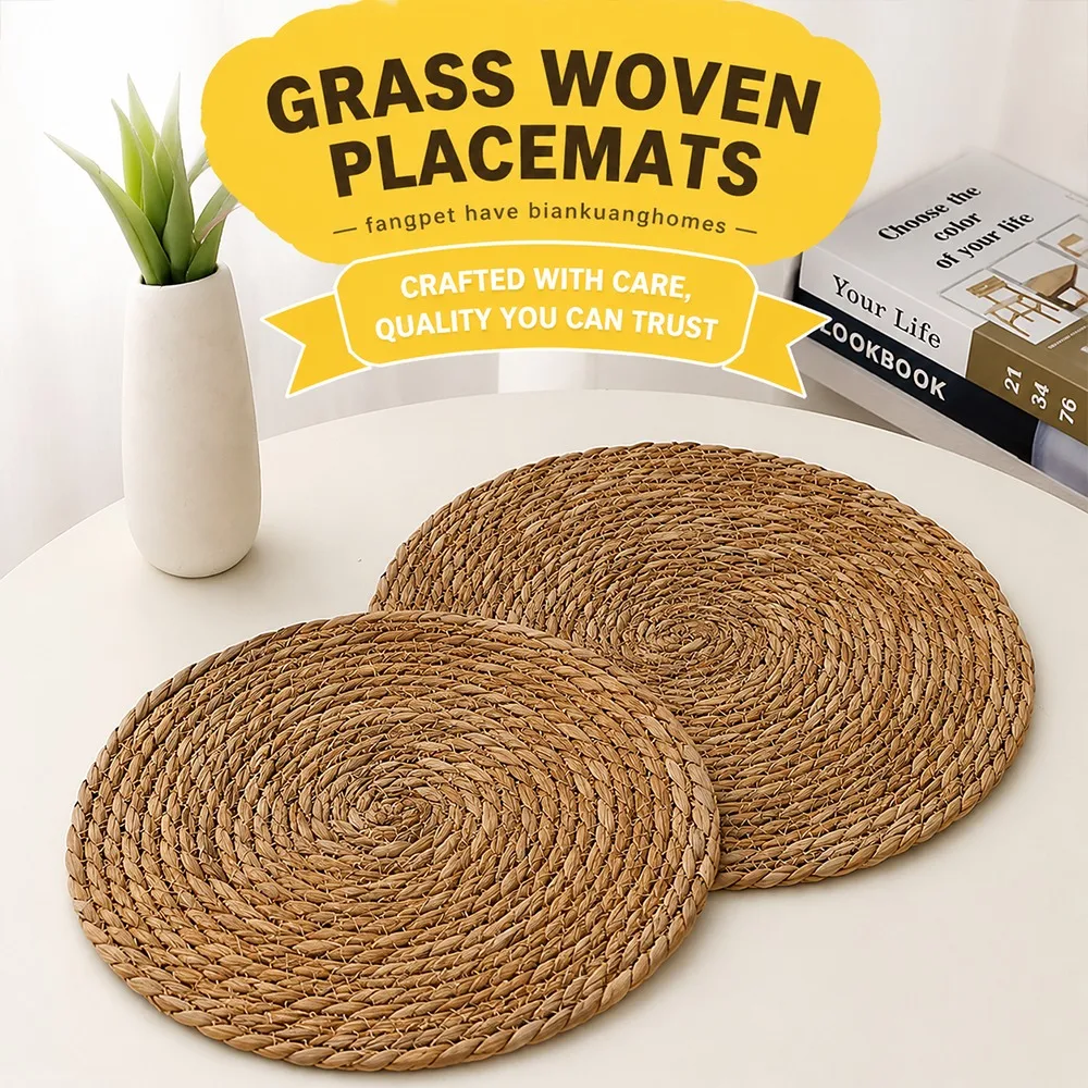 

4 Pack Round Seagrass Placemats 30cm Natural Woven Boho Table Mats Heat Resistant Farmhouse Dining Decor Kitchen Home Use Set 4P