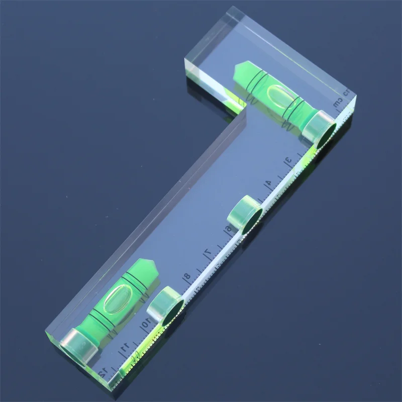 Strong Magnetic L-shaped Transparent Spirit Level Bubble Ruler Bidirectional Horizontal Tool Length 120mm 1Piece