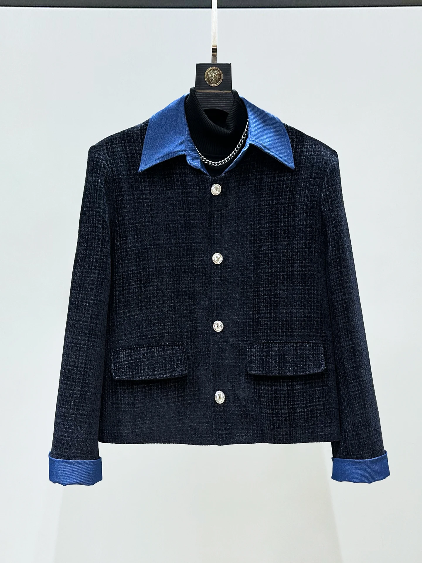 

New Original Faionable Luxury Color Blo Men's Jaet irt Collar Outerwear Spring Autumn Loose Fit Youth Trend