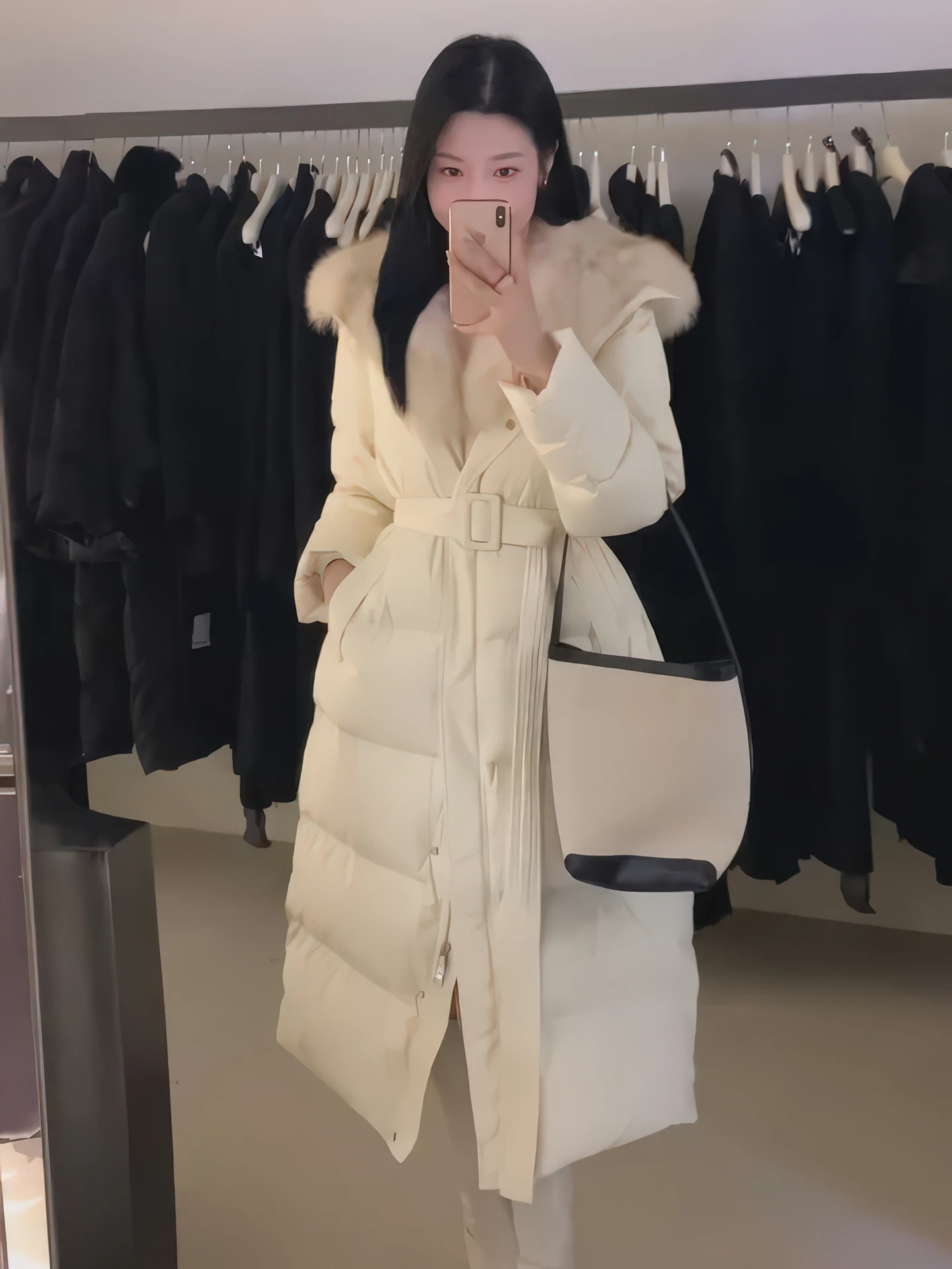 Korean Sle Long down Jaet Women's Winter Thiened White Du down Coat Slimming Waist High Collar Warm Faionable