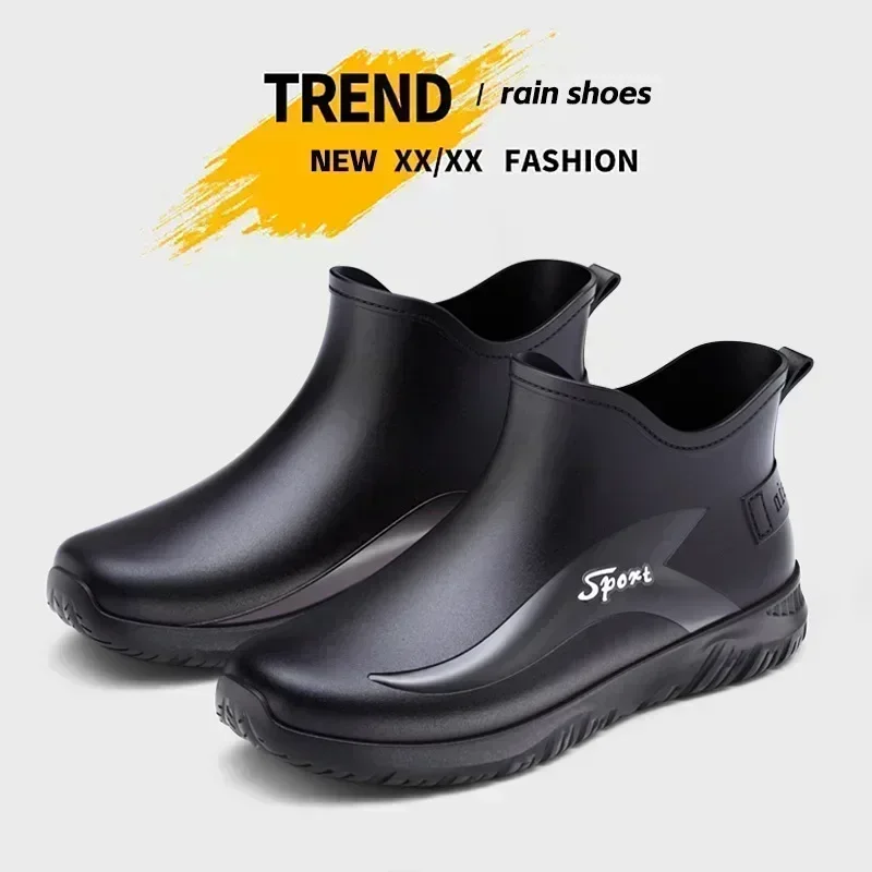 Solid Colors Men Rain Boot Fashion Keep Warm Comfortable Garden Shoe Waterproof Platform Boots Non-Slip Wear-Resistant Work Shoe