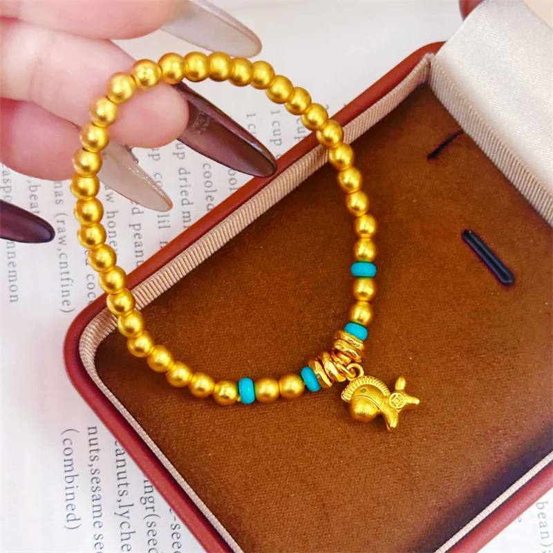 

Браслет из золота 18 карат (AU750) с символом Лошади, плетеный браслет с синими бусинами, украшение с китайским зодиакальным животным Лошадь, элитный подарок для нее