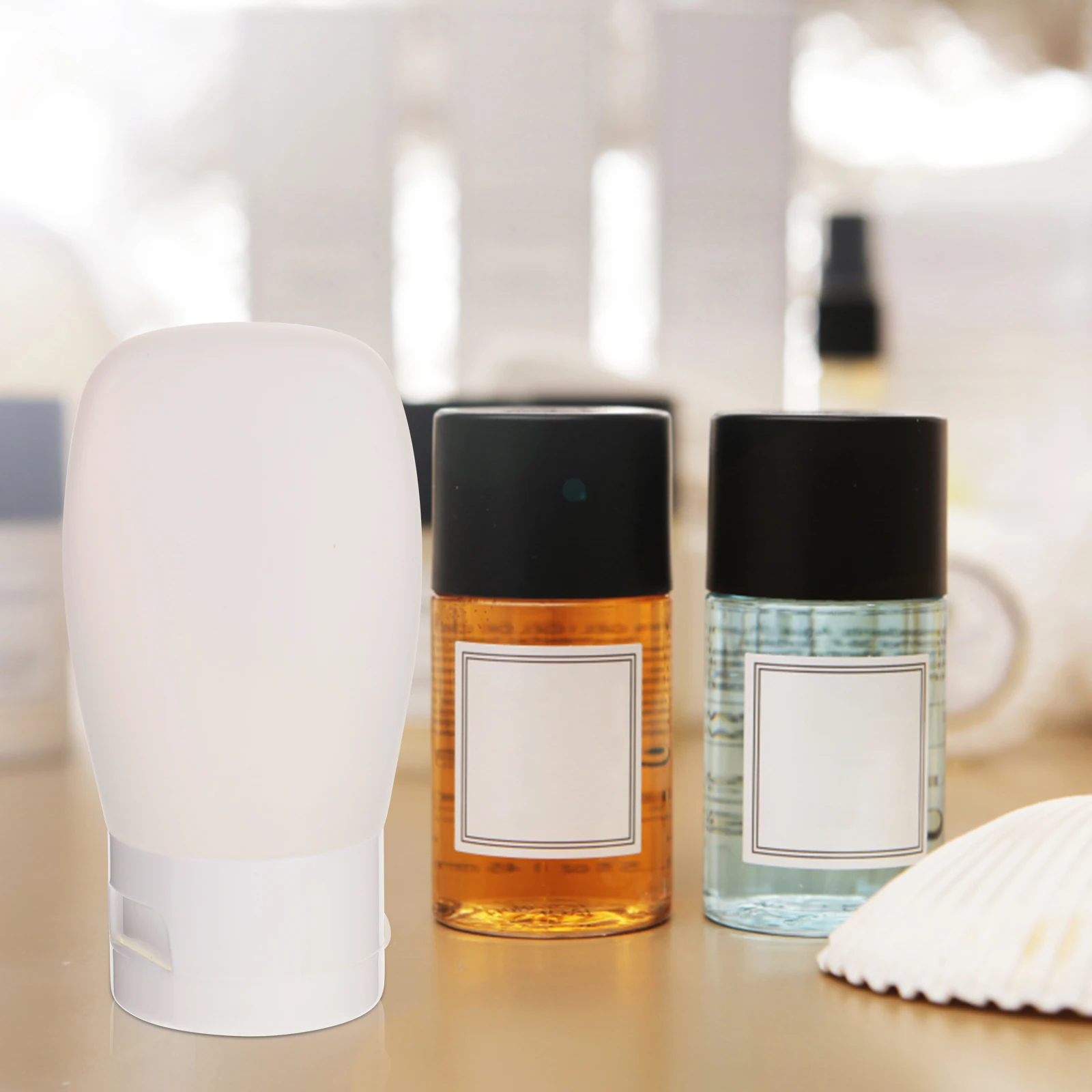 

4 Pcs Disposable Shampoo and Shower Gel Set Travel Bottles for Toiletries Containers with Lids Makeup