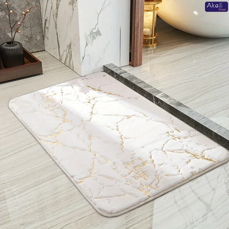 Marble Bathroom Rugs Anti-slip Bathroom Mat Machine Washable Microfiber Plush Bathroom Mat Suitable for Home Decoration