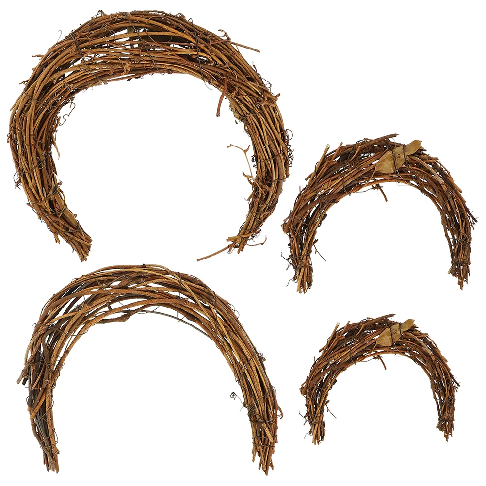 4 Pcs Rattan Moon Wreath DIY Garland Materials Rings Shaped Hoops For Making Garlands Moon-shape Xmas Frame Natural Flower