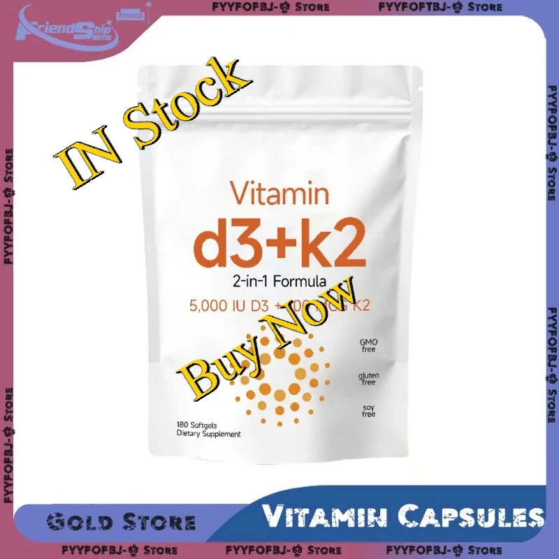 

180/360/540 Pieces 2-in-1 Vitamin D3 K2 Capsules Supplements Liquid Filled with Sunflower Oil Easy To Swallow Non-GMO No Gluten