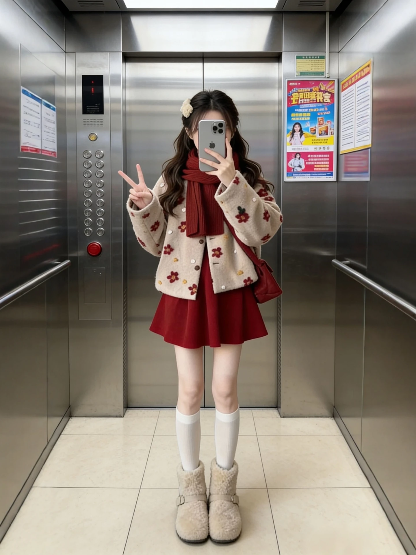 

Winter Floral Woolen Coat And ort Skirt Two-Piece Set for plus Size Women Korean Sle Age-Defng High Waist Flattering