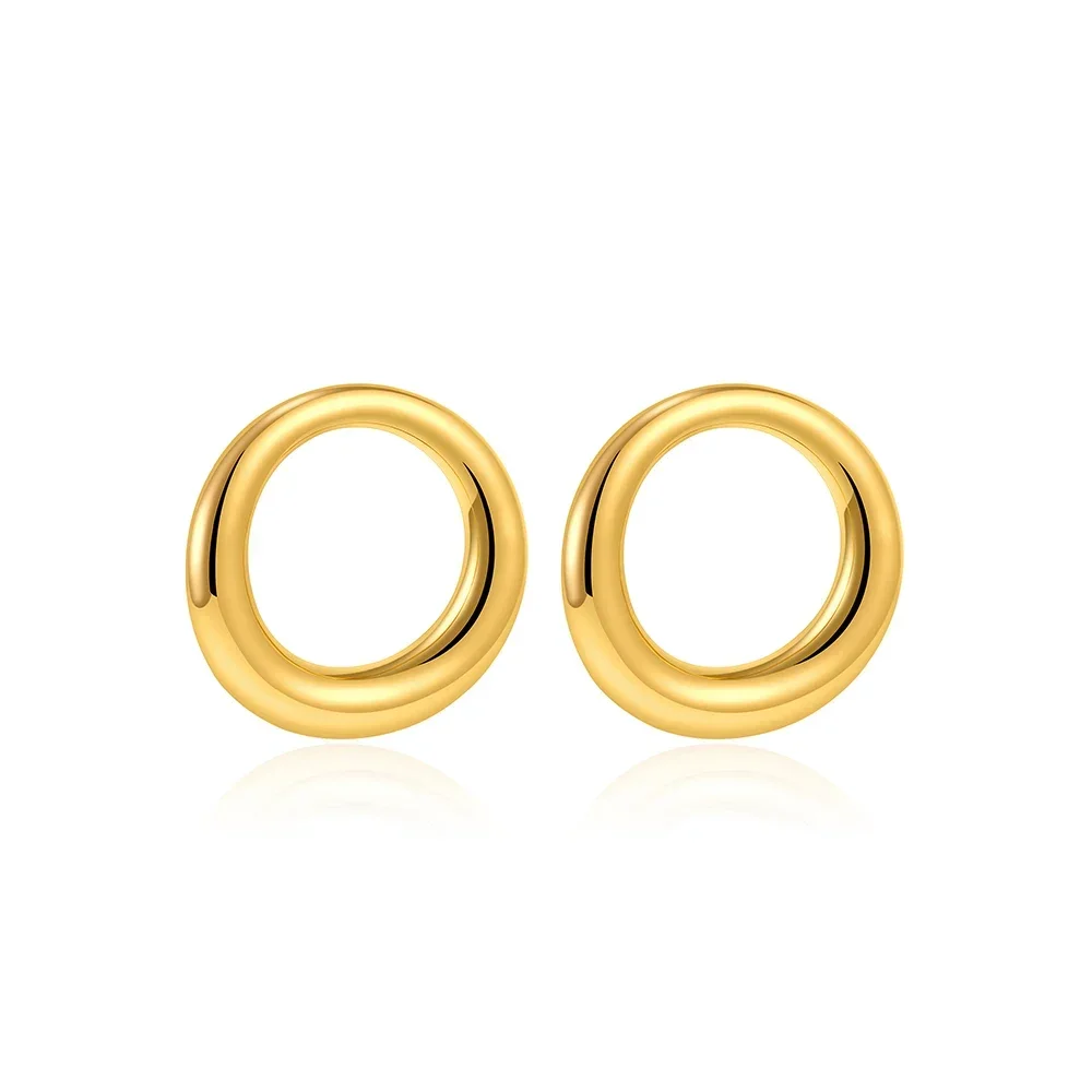 

New Stainless Steel Sleek Metal Hollow Round Circle Hoop Stud Earrings 18K Gold Plated for Women Simple Daily Jewelry Pendientes