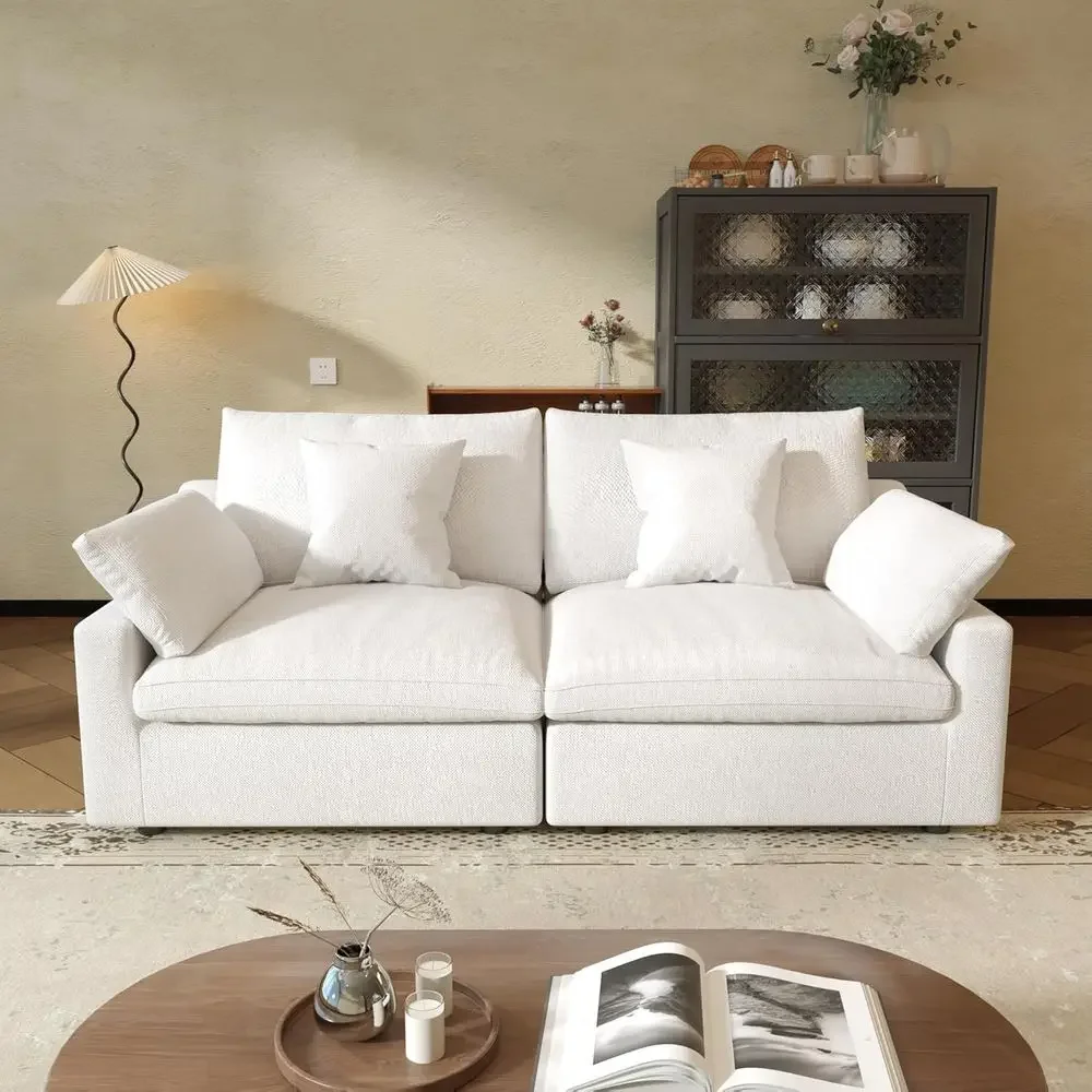 

White Cloud-Like Deep Seated Sectional Sofa with Removable Washable Covers for Living Room