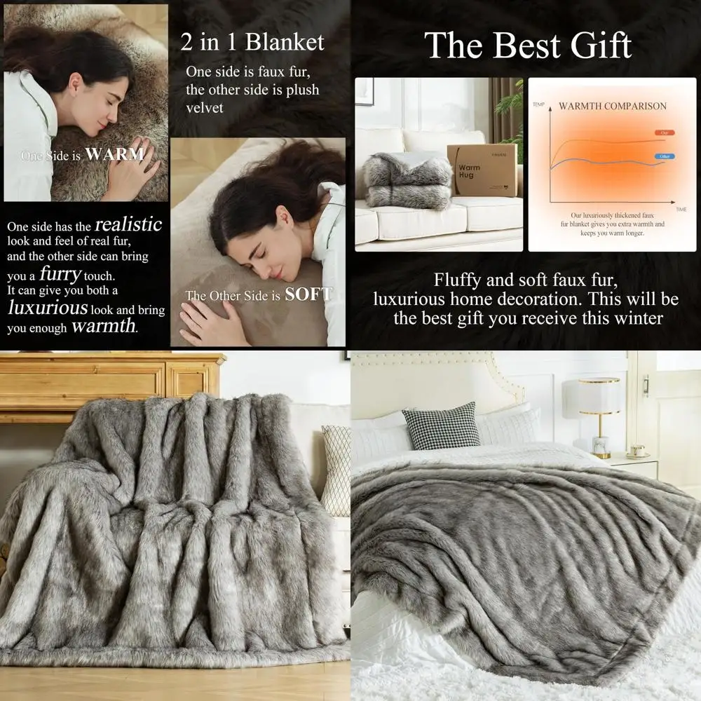 

Luxury Plush Gray Faux Fur Throw Blanket, 60x80, Soft Cozy Warm Decor for Couch, Sofa, Bed