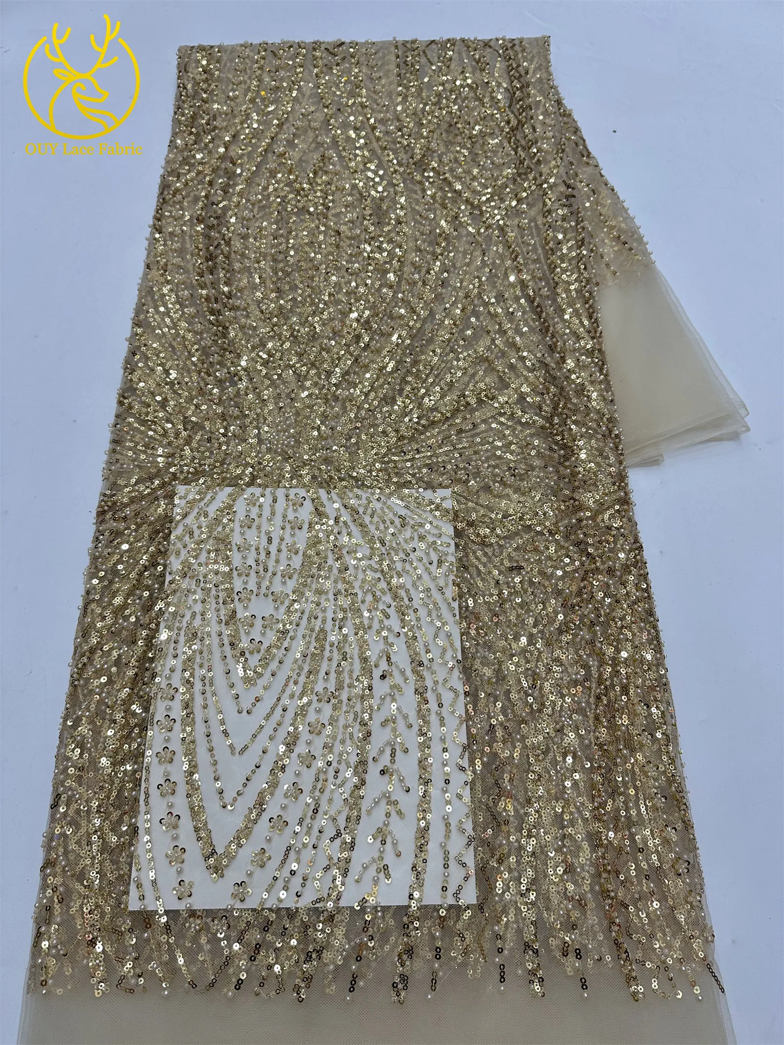 Exquisiter bunter afrikanischer Perlen-Mesh-Spitzenstoff, 5 Yards, hochwertiger französischer Tüll-Spitzenstoff zum Nähen von Brautkleidern – Detail 28