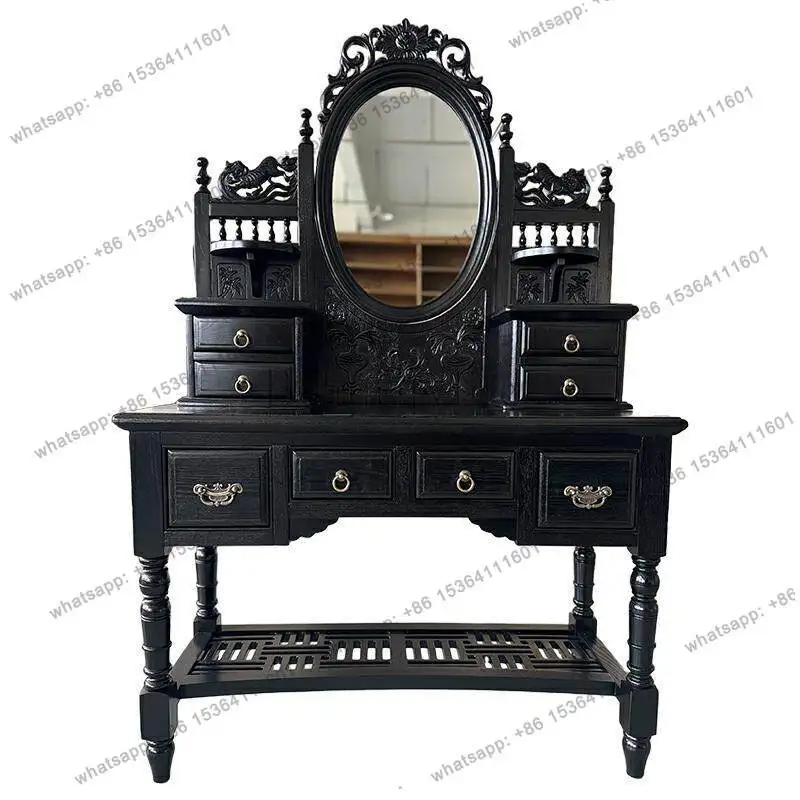 

French vintage solid wood dressing table carved vintage furniture small apartment dressing table