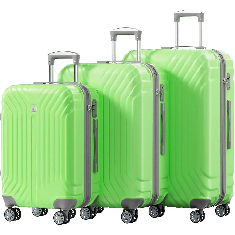 

Expandable 3-Piece Hard Shell Luggage Set with Wheels, TSA Lock, 20 24 28 Light Green