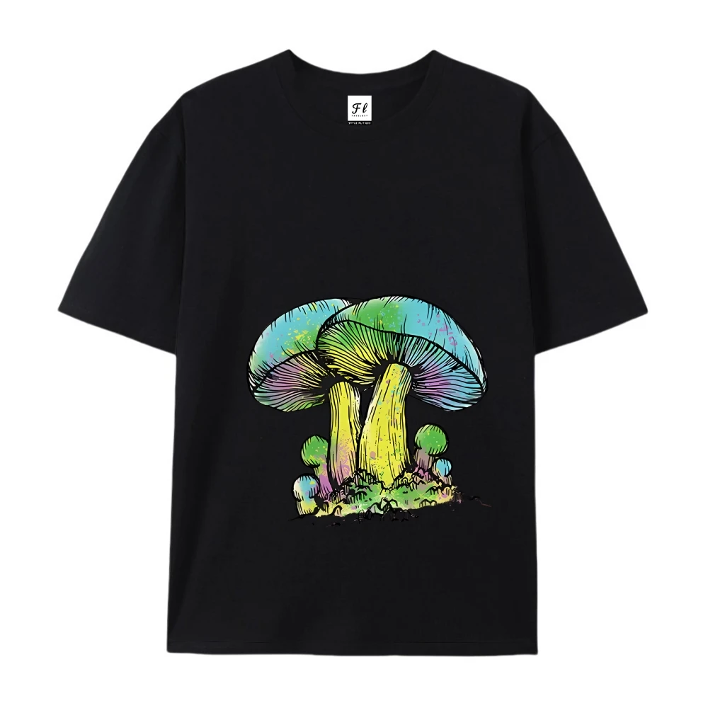 Mushroom Print T Shirt Women New Summer  Graphic Tees Cartoon Cotton Women Clothing Colorful Tops