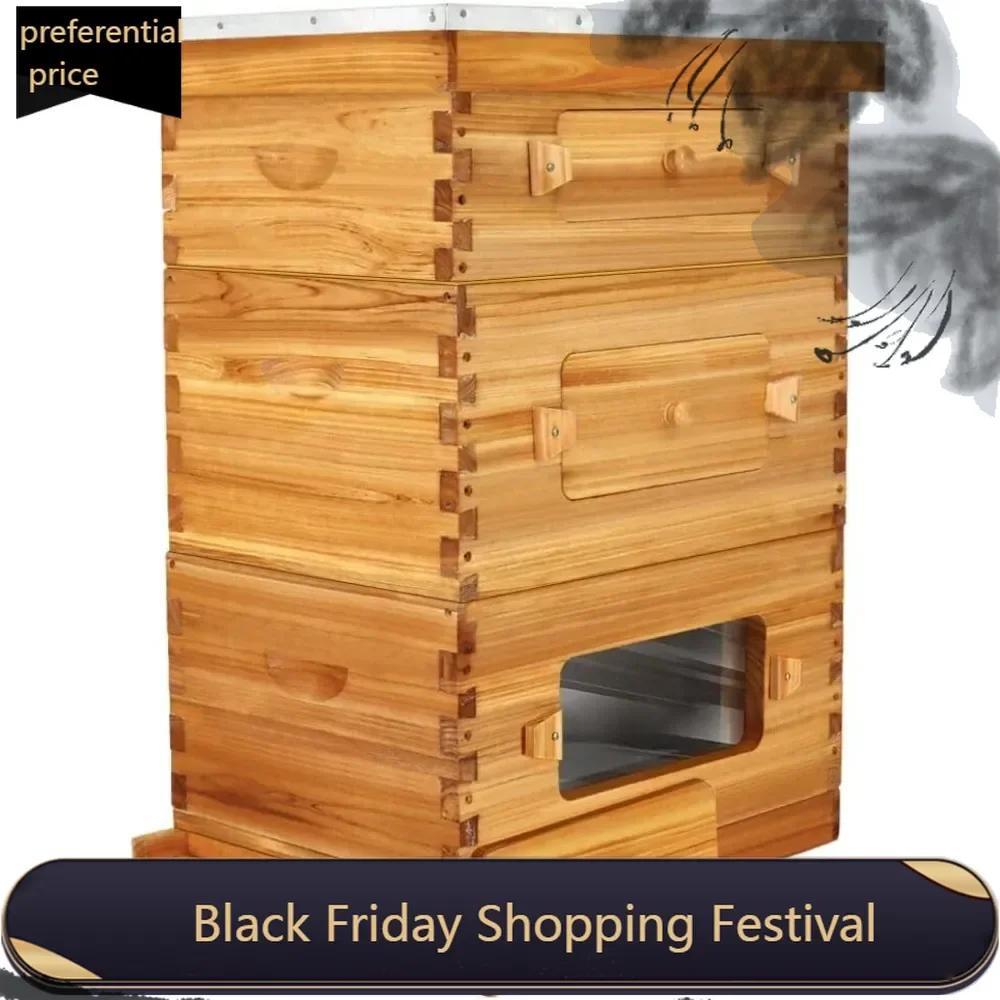 

10-Frame Langstroth Beehive with Windows, Beeswaxed Coated Bee Hive for Beginners with Beehive Frames and Waxed Foundations