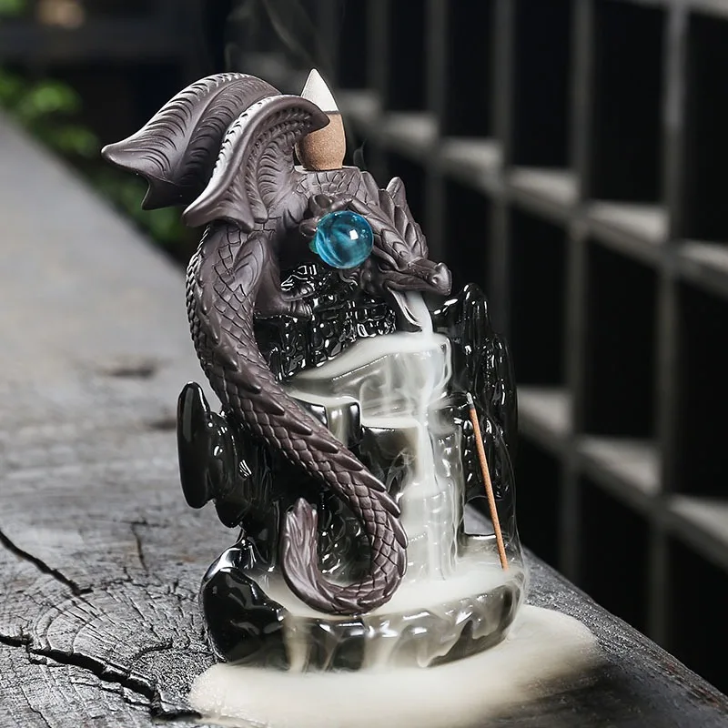 

Creative Ceramic Dragon Waterfall Backflow Incense Burner Handmade Retro Pterosaur Home Decor Incense Stick Holder Living Room