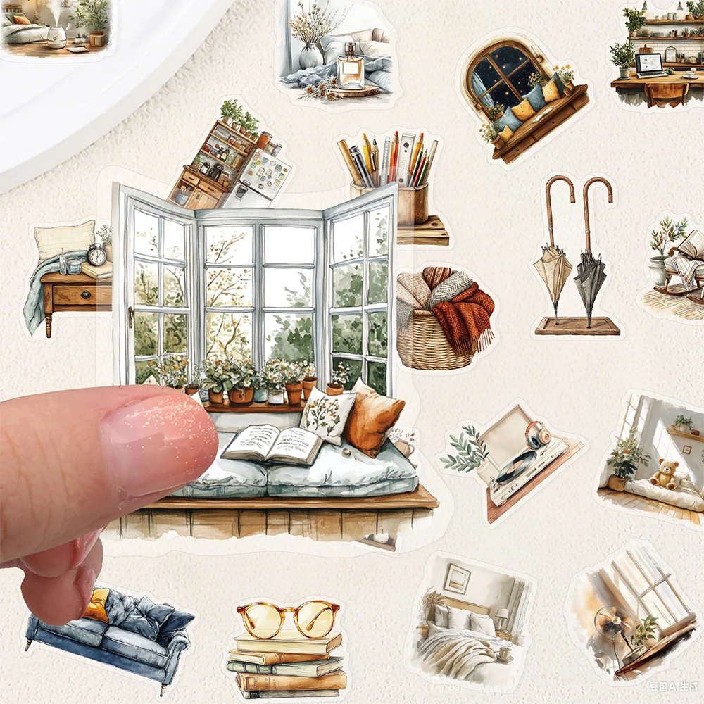 

10/30/50pcs Vintage Home Art Style Cartoon Stickers Creative Graffiti Decals DIY Notebook Guitar Phone Transparent PET Sticker