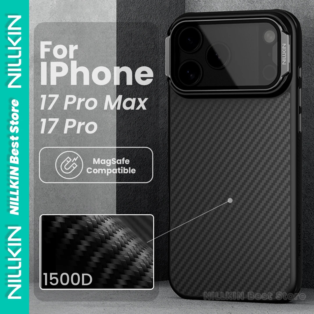 

NILLKIN For Iphone 17 Pro Max / Iphone 17 Pro Magnetic Cover 1500D Aramid Fiber Transparent Black Lens Cap Stand Kevlar Cover