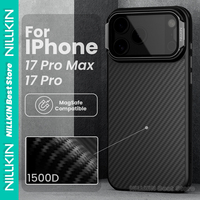 NILLKIN For Iphone 17 Pro Max / Iphone 17 Pro Magnetic Cover 1500D Aramid Fiber Transparent Black Lens Cap Stand Kevlar Cover