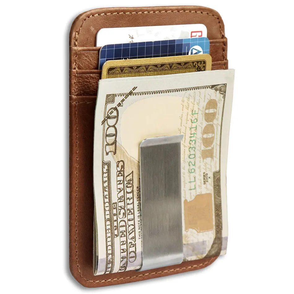 

Anti-theft Magnetic RFID Front Pocket Wallet Thin Credit Card Holder Genuine Leather Retro Slim Wallets Good Present Gift