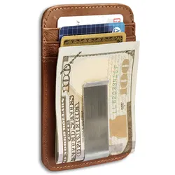 Anti-theft Magnetic RFID Front Pocket Wallet Thin Credit Card Holder Genuine Leather Retro Slim Wallets Good Present Gift
