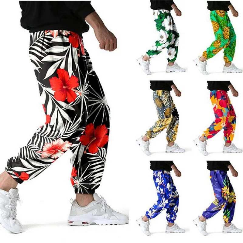 Men\'s Loose  Boho Yoga Harem Pants Hawaiian Graphic Print Drop Crotch Jogger Pants Multi-color