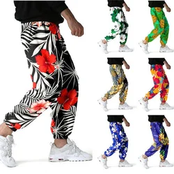 Men's Loose  Boho Yoga Harem Pants Hawaiian Graphic Print Drop Crotch Jogger Pants Multi-color