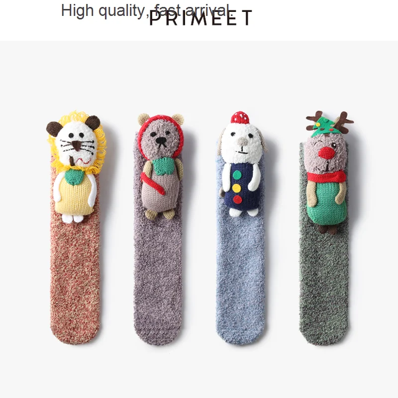 

Socks Coral Bed Fleece Socks Women's Winter Fleece-Lined Thickened Mid-Calf Cute Japanese Style Plush Confinement Warm Home