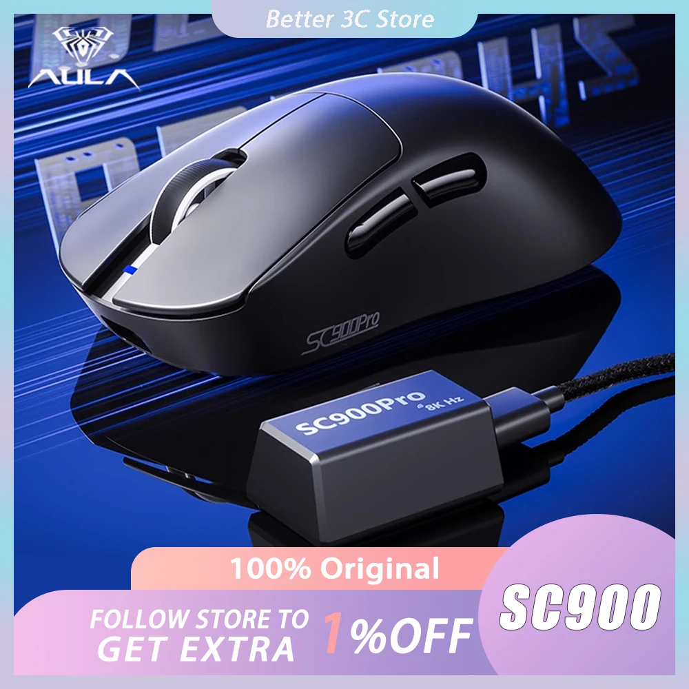 

AULA SC900 Mouse Tri Mode Wireless Mouse Paw3950 8000Hz Gaming Mice Battery Detachable Lightweight PC Accessories For FPS Gamers