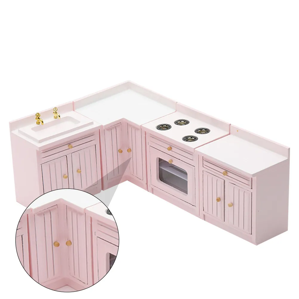 

Набор из четырех миниатюрных кухонных шкафов, деревянная мини-мебель, настольное украшение, декор для мини-кухни, игрушечный домик