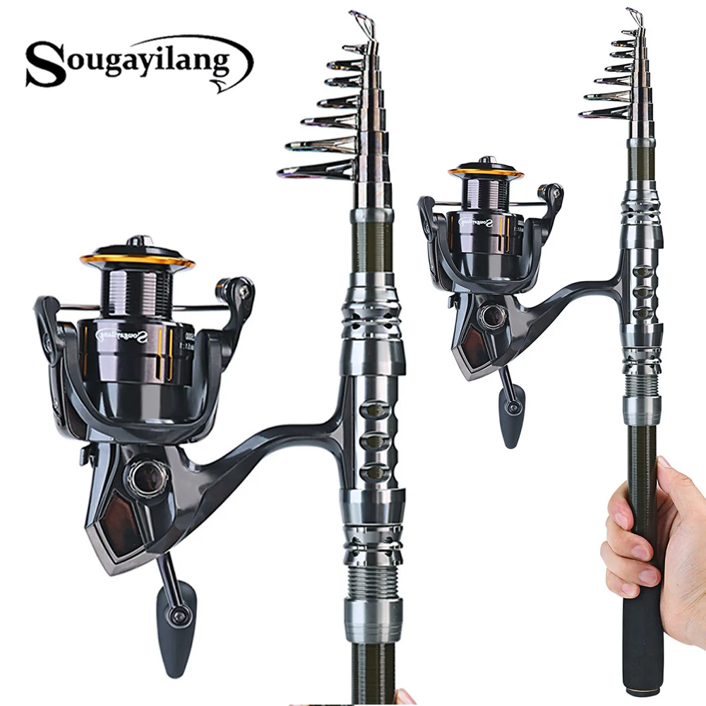 Sougayilang 1,8-3,3 m Carbon Teleskop Karpfen Angelrute Sets und 13 + 1BB Metall Löffel Reel Köder Spinning angelrolle Pesca