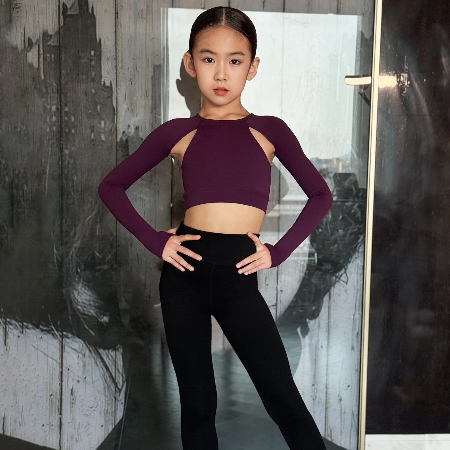 Vennystyle Latin Dance Dress for Girls, Long Sleeve Top and Pants Set, Basic Practice Wear ballroom dance costume
