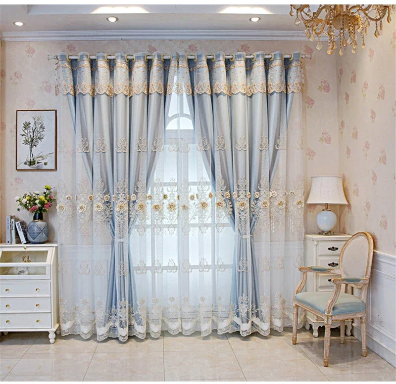 

Embossed 3D Embroidered Luxury Double Layer Curtains for Living Room Bedroom Dining Elegant High Shading Coffe Windows Drapes