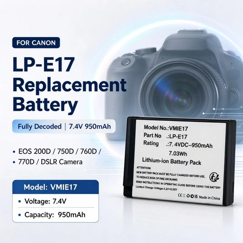 Replacement Fully Decoded LP-E17 Battery For Ca-non EOS 200D 750D 760D 770D DSLR Digital Camera