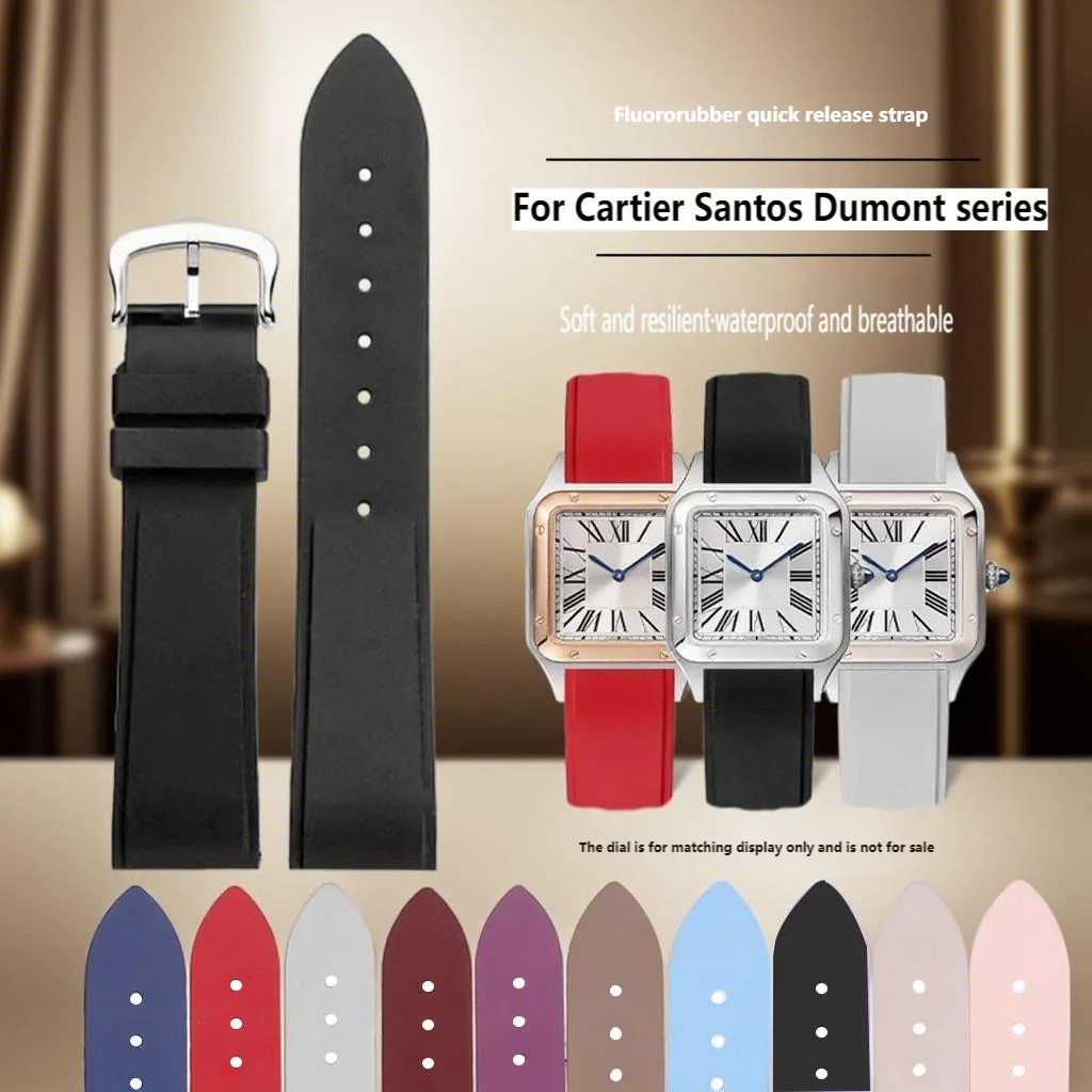 

15.5mm 17.5mm Quick release Fluororubber Watch band For Cartier Dumont Santos Men Women's Rubber FKM Strap Bracelet Accessories