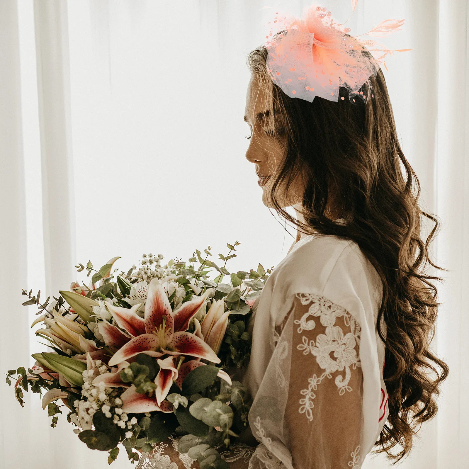 

Stylish Girl Plume Headband Delicate Beaded Net Flower Hair Accessory for Bride Bachelorette Holiday Carnival Costume Party