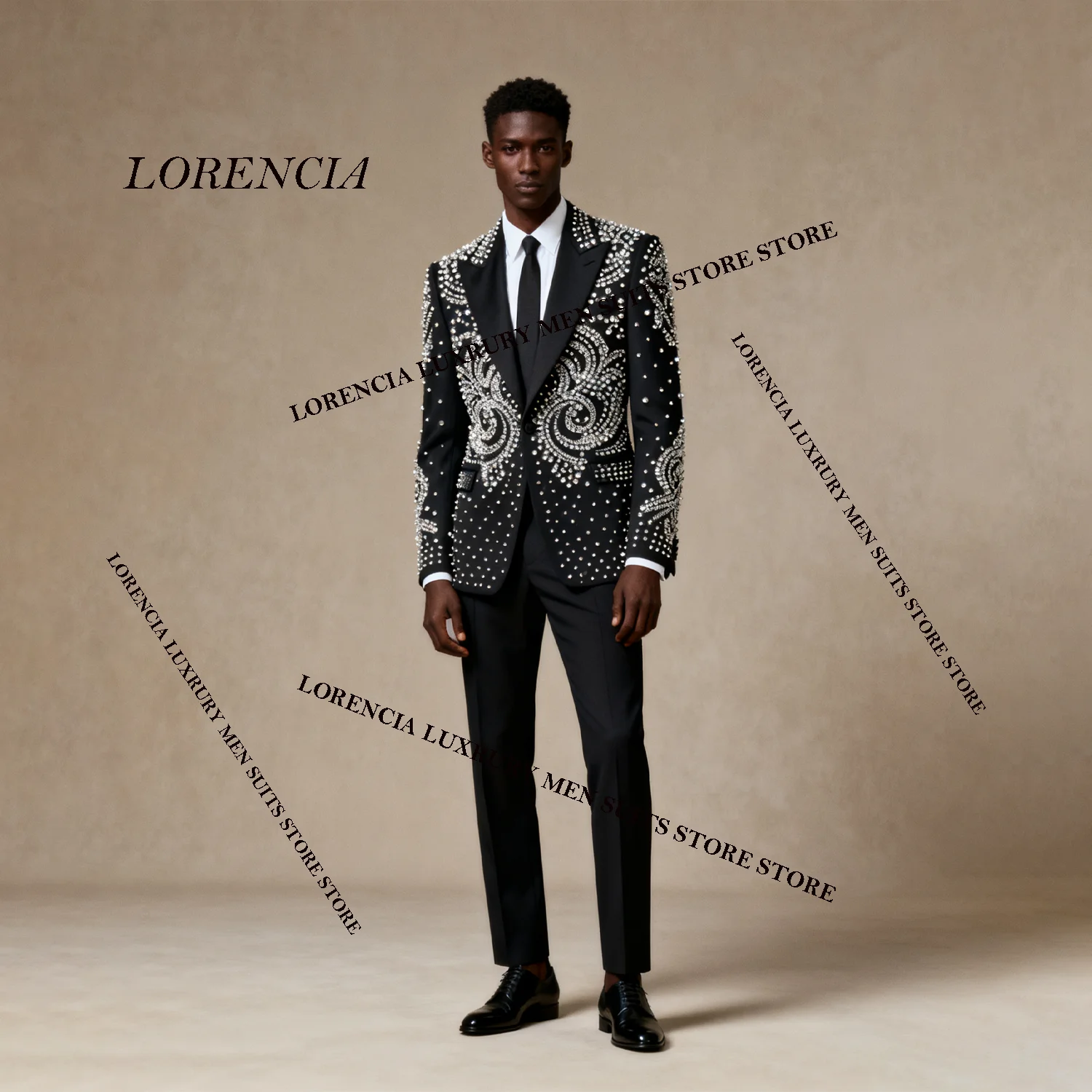 

Glitter Diamond Embellished Men Suits 2 Pieces Sets Male Party Prom Blazers Peaked Lapel Groom Tuxedos Ropa Hombre Customized