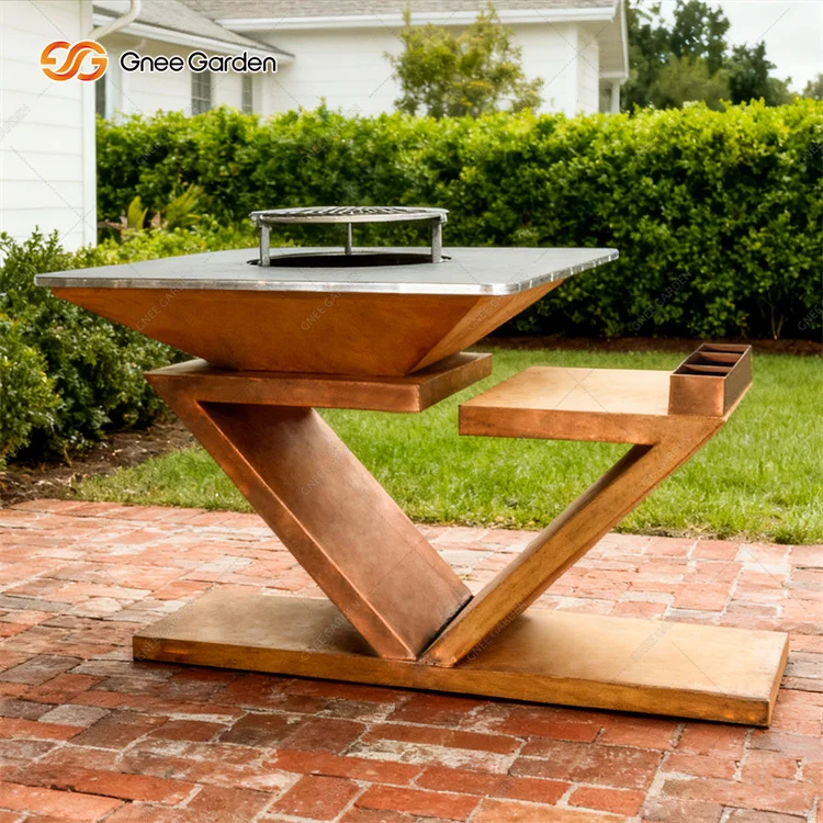 Outdoor Garden Kitchen Fire Pit BBQ Table Rusty Corten Steel Barbeque Grill
