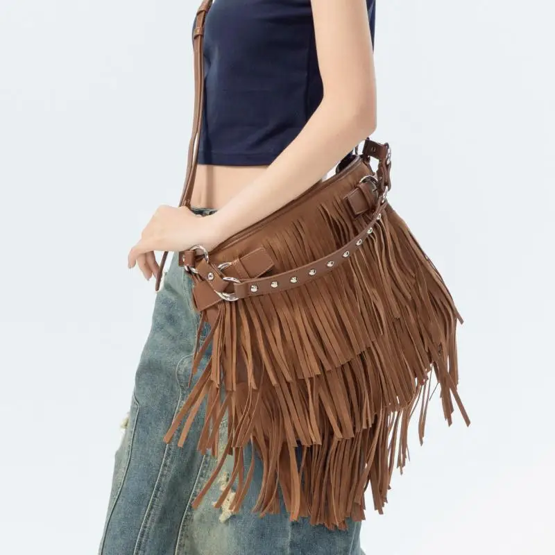 Original Design Of European/american Fashion Retro Style Women's Bag With Frosted Suede Artificial Leather Tassel Crossbody Bag