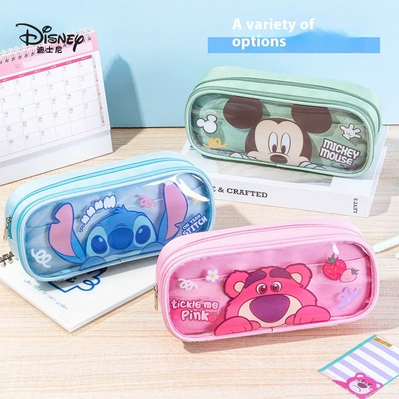 Disney Cartoon Stitch школьный мультфильм милый двухслойный большой вместительный водонепроницаемый холщовый пенал для канцелярских принадлежностей