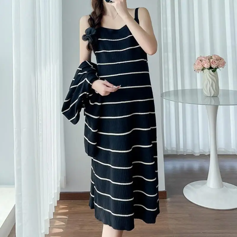 

Кардиган на пуговицах для беременных, комплект дышащей одежды для беременных, вязаный кардиган с длинным платьем для женщин A2UB