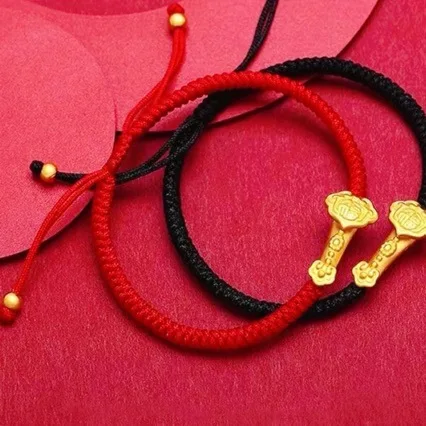 

New 24k gold ancient method blessing gold Ruyi red rope AU999 bracelet transfer beads braided bracelet pure gold for women